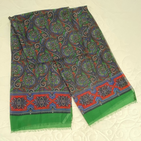 Talbots Red, Blue & Green Paisley Scarf Wrap 26 X 72 - Picture 1 of 7